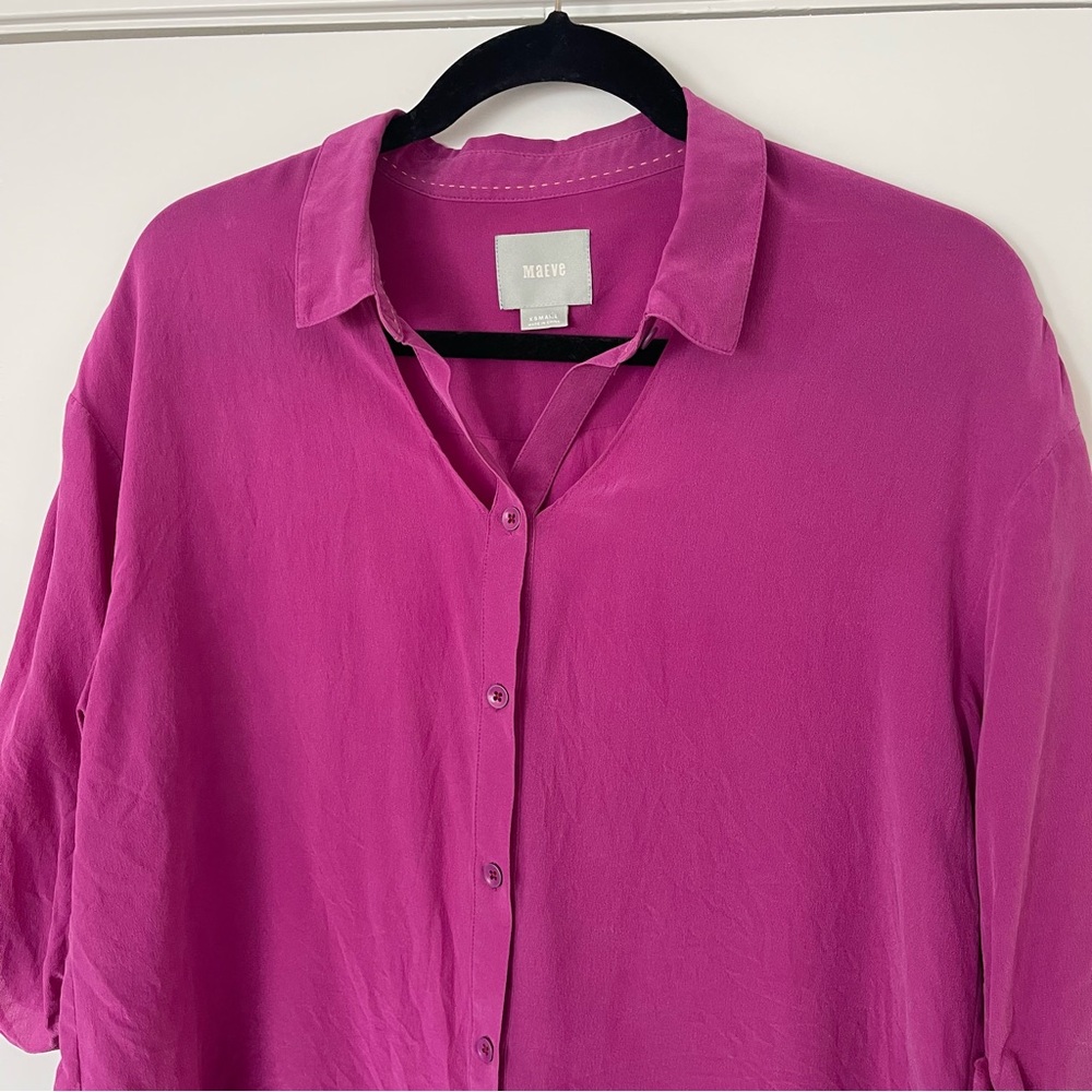 Anthropologie Maeve 100% Silk Mairead Raspberry Cutout Button Blouse size XS - Picture 2 of 9